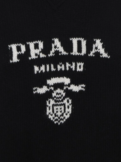 Shop Prada Logo Crewneck Sweater In Black