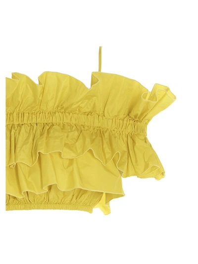 Shop Msgm Taffeta Ruffled Crop Top In Yellow