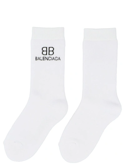 Shop Balenciaga Bb Crew Socks In White