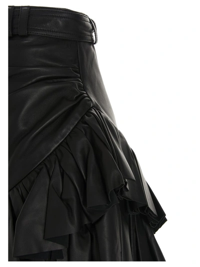 Shop Balmain Asymmetrical Mini Leather Skirt In Black