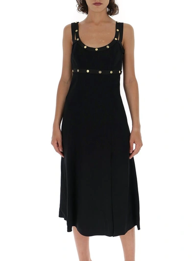 Shop Versace Medusa Embellished Midi Dress In Black