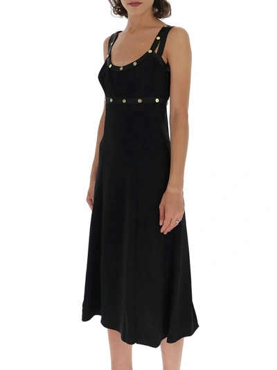 Shop Versace Medusa Embellished Midi Dress In Black