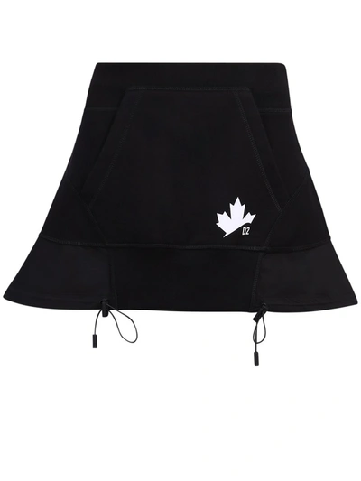 Shop Dsquared2 Maple Leaf Print Drawstring Mini Skirt In Black