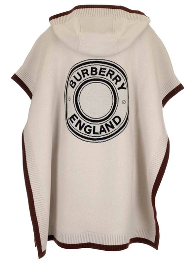 Shop Burberry Logo Graphic Jacquard Hooded Cape In Beige