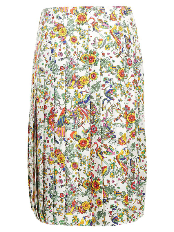 Tory Burch Pleated Printed Silk Midi Skirt In White | ModeSens