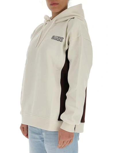 Shop Ganni Logo Embroidered Panelled Hoodie In Multi