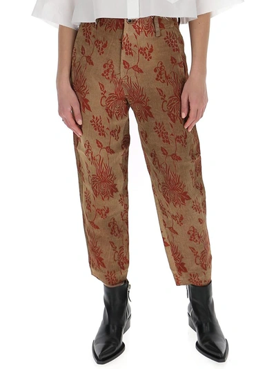 Shop Uma Wang Floral Brocade Cropped Pants In Brown