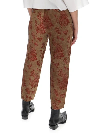 Shop Uma Wang Floral Brocade Cropped Pants In Brown