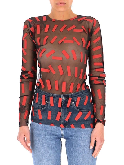 Shop Maison Margiela Tape Print Sheer Top In Multi