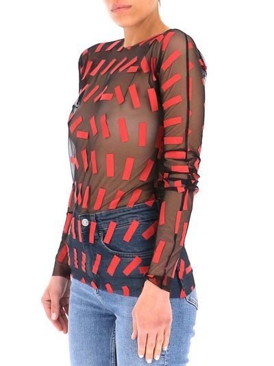 Shop Maison Margiela Tape Print Sheer Top In Multi