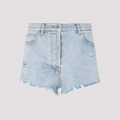 Shop Msgm Logo Embroidered Frayed Shorts In Blue