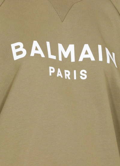 Shop Balmain Logo Printed Crewneck Sweatshirt In Green