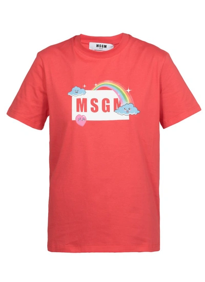 Shop Msgm Rainbow Logo Print T In Red