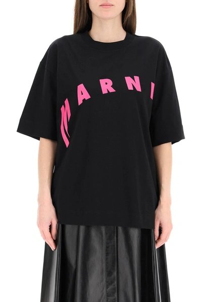 Shop Marni Logo Print T In Black