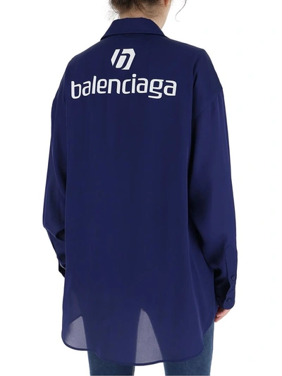 Shop Balenciaga Sponsor Logo Shirt In Blue