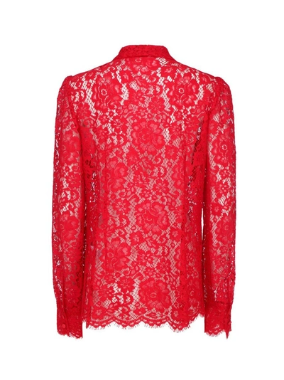 Shop Dolce & Gabbana Pussy Bow Lace Shirt In Red