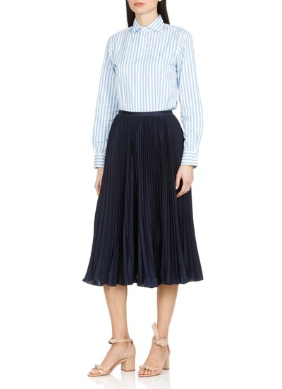 Shop Polo Ralph Lauren Pleated Midi Skirt In Navy
