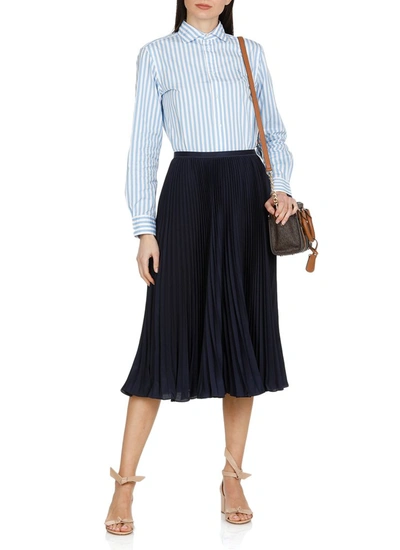 Shop Polo Ralph Lauren Pleated Midi Skirt In Navy
