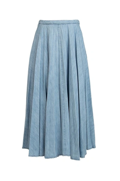 Shop Miu Miu Pleated Denim Skirt In Blue