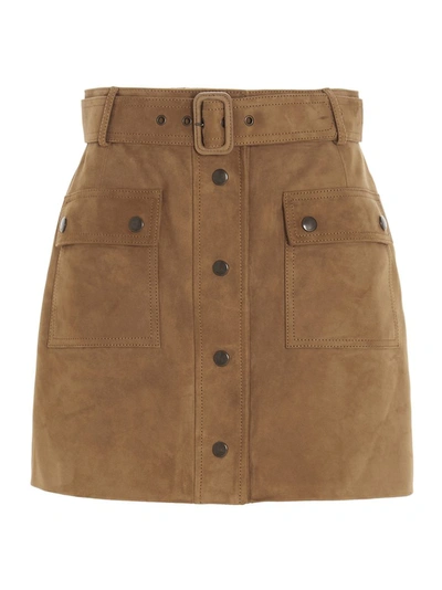 Shop Saint Laurent Belted Mini Skirt In Brown