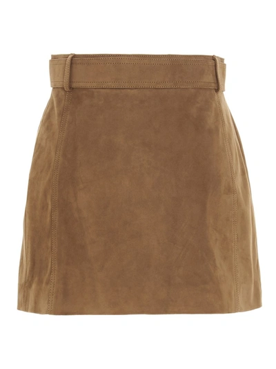 Shop Saint Laurent Belted Mini Skirt In Brown