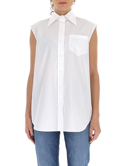 Shop Prada Poplin Sleeveless Shirt In White