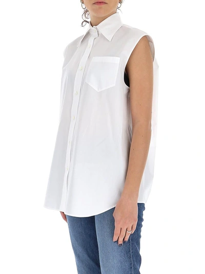 Shop Prada Poplin Sleeveless Shirt In White