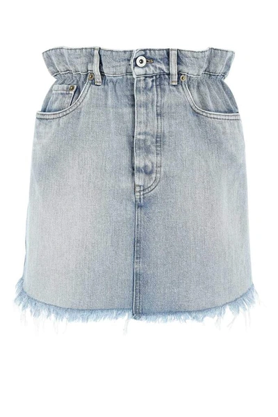 Shop Miu Miu Frayed Paperbag Denim Skirt In Blue