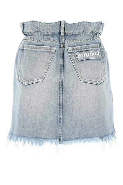 Shop Miu Miu Frayed Paperbag Denim Skirt In Blue