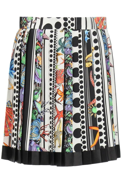Shop Versace Side Slit Pleated Skirt In Multi