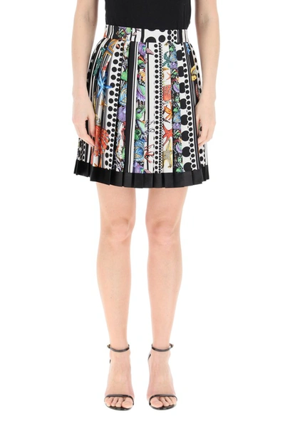 Shop Versace Side Slit Pleated Skirt In Multi