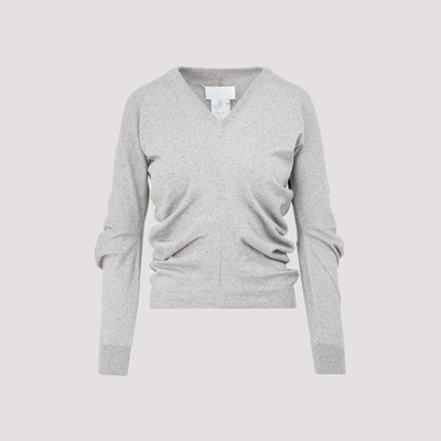 Shop Maison Margiela Ruched Knitted V In Grey
