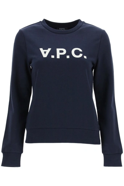 Shop A.p.c. Viva Logo Flocked Sweatshirt In Navy