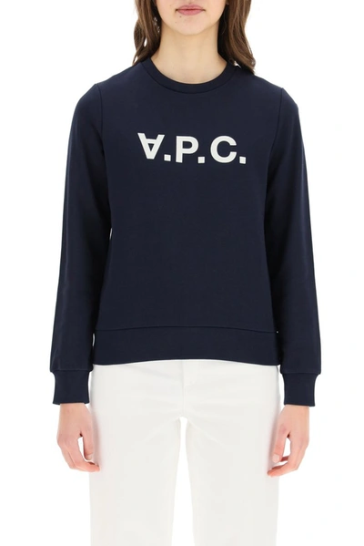 Shop Apc A.p.c. Viva Logo Flocked Sweatshirt In Navy