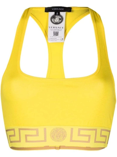 Shop Versace Medusa Logo Band Bra In Yellow