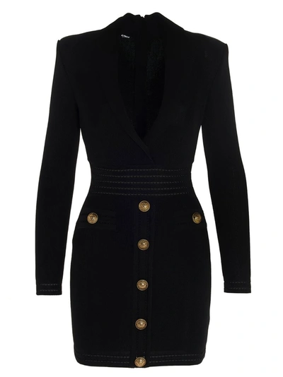 Shop Balmain Knitted Tailored Dress In Black