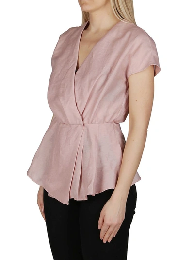 Shop Agnona Peplum Short Sleeve Blouse In Pink