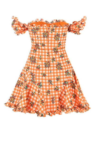 Shop Alessandra Rich Gingham Print Mini Milkmaid Dress In Muti