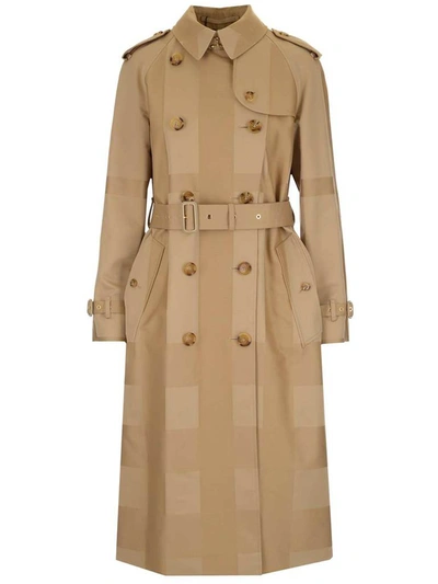 Shop Burberry Macro Check Belted Trench Coat In Beige