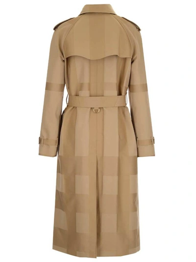 Shop Burberry Macro Check Belted Trench Coat In Beige