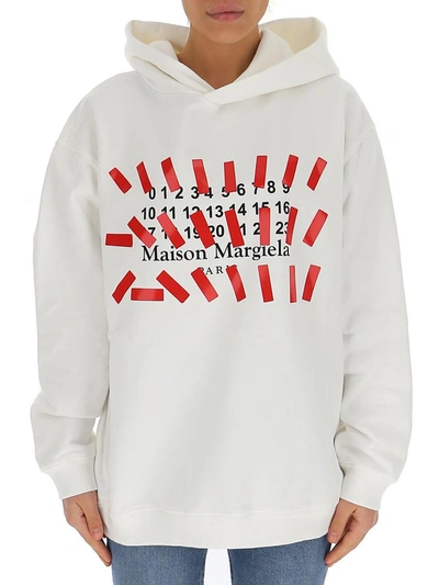 Shop Maison Margiela Tape Logo Print Hoodie In White