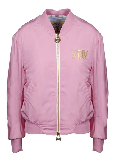 Shop Gcds Logo Print Bomber Jacket In Pink