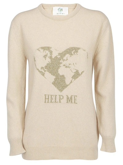 Shop Alberta Ferretti Help Me Slogan Intarsia Knit Sweater In Beige