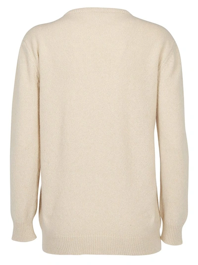 Shop Alberta Ferretti Help Me Slogan Intarsia Knit Sweater In Beige