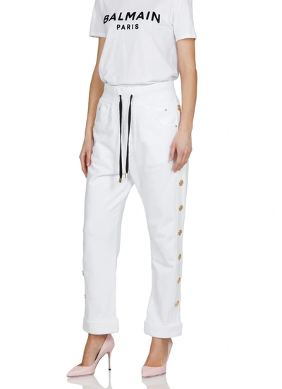 Shop Balmain Button Detail Track Pants In White