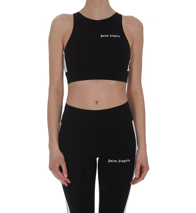 Shop Palm Angels Logo Print Crop Top In Black