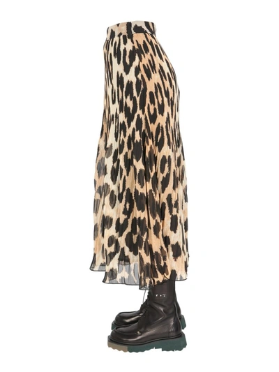 Shop Ganni Pleated Leopard Print Midi Skirt In Multi