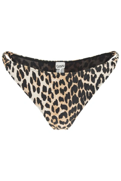 Shop Ganni Leopard Print Bikini Bottoms In Multi