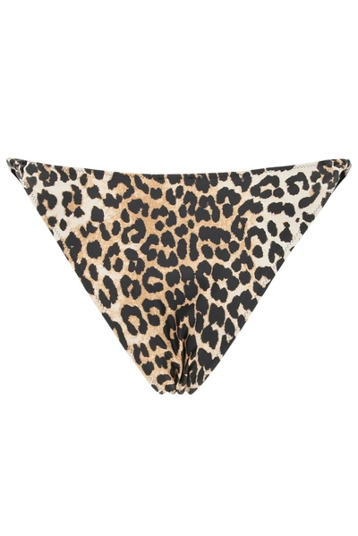 Shop Ganni Leopard Print Bikini Bottoms In Multi