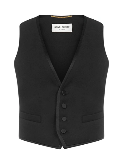 Shop Saint Laurent Contrast Trim Waistcoat In Black